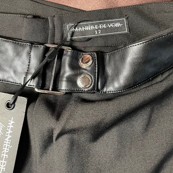 MANIERE DE VOIR NWT Black Rhinestone Flare Leg Pants Belted High Waisted Size 12 - Picture 6 of 7